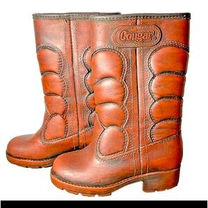 Rare Vintage Cougar Canada Youth Size 8 Rubber Cowboy/Cowgirl lined Rain Boots
